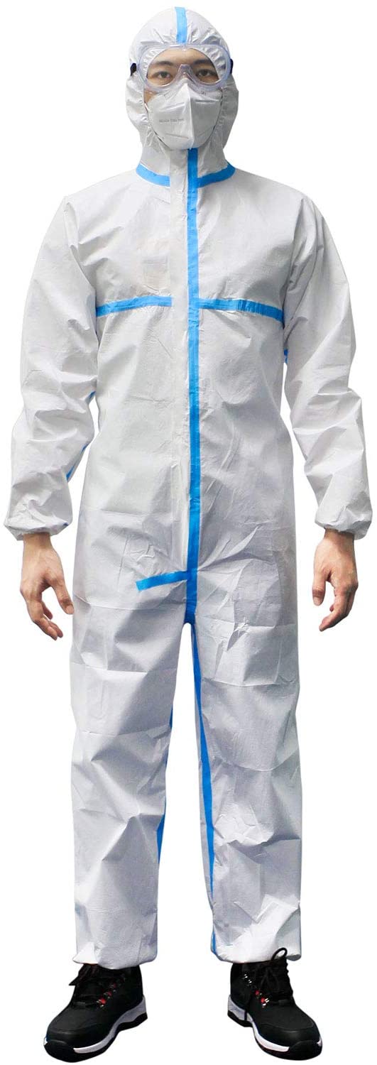 PAGE ONE Disposable Protective Coverall Suit Long Front Zipper Elastic Waistband & Cuffs Isolation Suit/XL