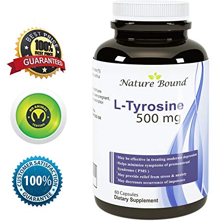 Pure L-Tyrosine Supplement 500 mg - Natural Amino Acid Boost Mental Energy Clarity Focus Alertness Brain Function - Dopamine Support Mood Balance Reduce Stress Fatigue 60 Capsules by Nature Bound