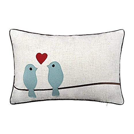 JWH Wool Accent Pillow Cases Birds Love Decorative Cushion Covers Home Sofa Chair Car Bed Living Room Decor Pillowcases Gift 12 x 18 Inch Teal Blue