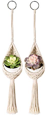 Mkono 2 Packs Mini Macrame Plant Hanger Nest Air Plant Holder Boho Wall Hanging Planter Modern Indoor Home Decor for Succulent, Tillandsia, Crystal, Candle, Wall Decorations