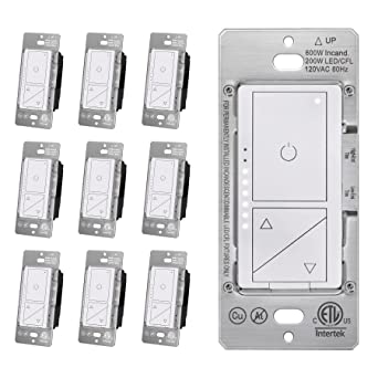 [10 Pack] BESTTEN Digital LED Dimmer with Air Gap Power Cut-Off Switch and MCU Smart-chip Technology, Super Slim Design, 3 Button Control, Single Pole or 3 Way, No Neutral Wire required, cETL Listed, White