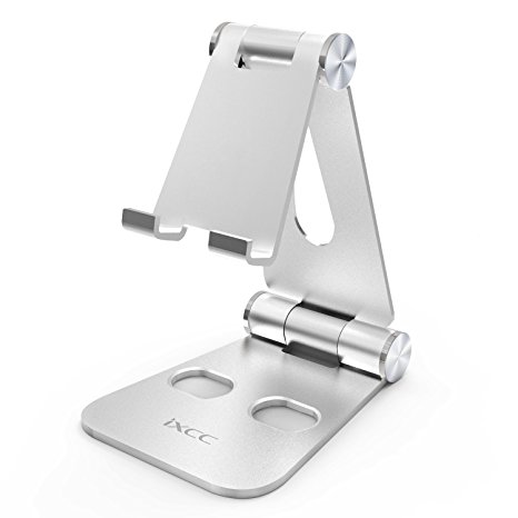 Portable Foldable Adjustable Aluminum Phone Stand, Tablet Stand, iXCC Multi-Angle Cell Phone Tablet Video Game Stand for iPhone 7 6 Plus 5 5c Kindle and All Other Tablets Phones - Silver