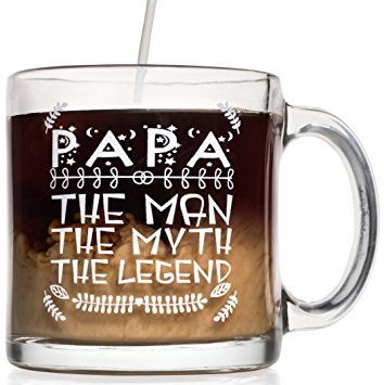 Papa The Man The Myth The Legend - Glass Coffee Mug, 13 oz