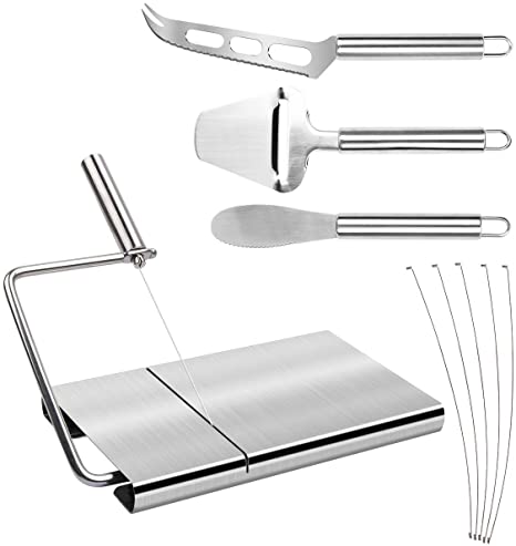 Freehawk Cheese Slicer Set Stainless Steel Wire Cheese Slicer Thickness Adjustable Cheese Cutter for Cutting Soft, Semi-Hard, Hard Cheeses (Set of 4 5)