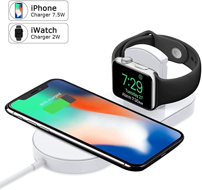 Wireless Charger,Wireless Charging Pad 2 in 1 Compatible with iPhone 8/8 Plus/X/Xs Max/XR/Samsung S10/S9 /Note 8,Wireless Charging Station Compatible with iwatch Series 1/2/3