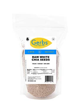 GERBS Raw White Chia Seed, 1 LB. (re-closeable pouch) by Top 12 Food Allergy Free & NON GMO - Vegan & Kosher - Premium Quality Grown in Canada