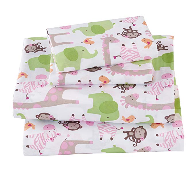 Mk Collection 4pc Sheet Set Full Size Monkey Giraffe Zebra Elephant Green Pink White New # Monkey (Full)
