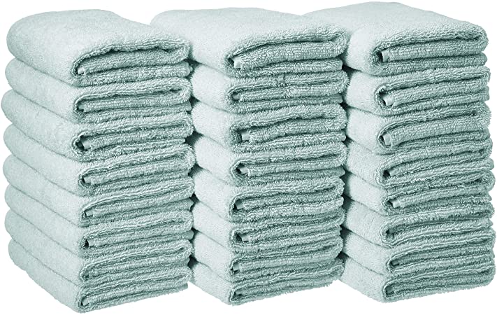 AmazonBasics Cotton Hand Towels - Pack of 24, Ice Blue