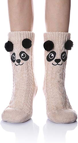 Velice Women's Soft Cute Cable Knit Animal Warm Fuzzy Fleece Lining Winter Cozy Home Slipper Socks