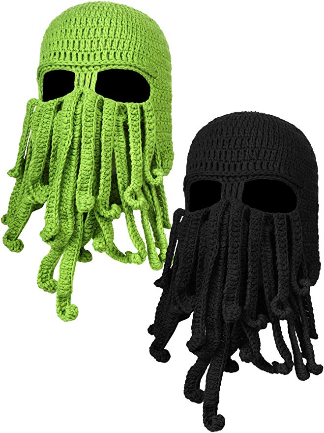 SATINIOR 2 Pieces Octopus Shape Hat Beard Hat Funny Knit Beanie Hat for Winter Men Women