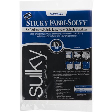 Sulky 8-1/2-Inch by 11-Inch Printable Sticky Fabri-Solvy Stabilizer, 12-Pack