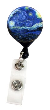 Buttonsmith Van Gogh Starry Night Retractable Badge Reel With Alligator Clip and Extra-Long 36 inch Standard Duty Cord - Made in the USA, 1 Year Warranty