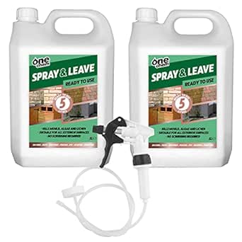 One Chem 2 x 5 Litre Ready To Use Spray and Leave with added Long Hose Trigger Spray - Fencing Patio Decking Driveway - Green Algae and Mould Killer