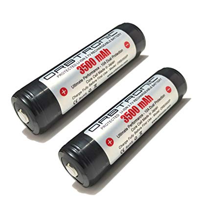 TWO Protected ORBTRONIC 3500mAh ORB3500P Rechargeable 3.7V Button Top High-Power Li-ion Batteries - For High Performance LED FLASHLIGHTS ONLY - (Battery Case Included) per