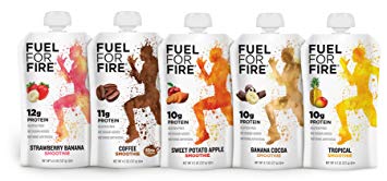 Fuel For Fire - Fruit & Protein Smoothie Squeeze Pouch 4.5 oz - 9 Ingredients - Perfect for Workouts, Kids, Snacking - Gluten-Free, Soy-Free, Kosher, No Added Sugar (Variety - Week of Power, 12-Pack)
