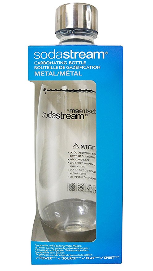 SodaStream Metal Bottle A New Design by Yves Behar (Yves Béhar) - 100% ORIGINAL SodaStream Carbonating Metal Bottle (1 x Metal Bottle - 1 Liter / 34.0 oz.)  / Fits only - Play, Splash, Source, Power, Spirit and Fizzi soda makers