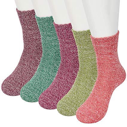 Blisstime 5 Pairs Womens Wool Socks Vintage Style Soft Warm Thick Knit Winter Crew Socks