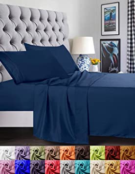 Elegant Comfort 1500 Thread Count Egyptian Quality Super Soft WRINKLE FREE & WRINKLE RESISTANT 4 pc Sheet Set, Deep Pocket Up to 18" - All Size and Colors, Queen Navy