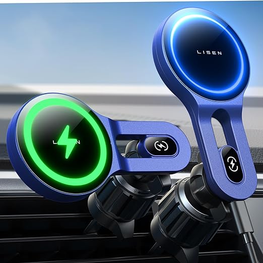 LISEN for MagSafe Car Mount Charger for iPhone 15, 15W Wireless Charger for iPhone Car Accessories Magnetic Phone Holder Mount, Vent Car Charger Fits iPhone 15 Pro Max Plus Mini 14 13 12, Blue