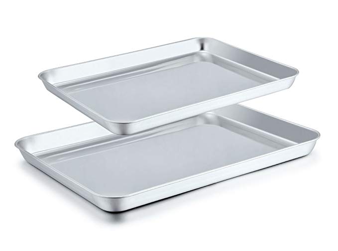 P&P CHEF Baking Sheet Set of 2, Stainless Steel Baking Pan Cookie Sheet Professional, Non Toxic & Healthy, Rust Free & Dishwasher Safe, Mirror Finish & Easy Clean