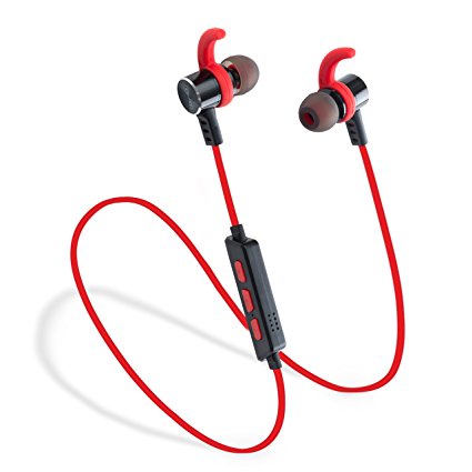 Laud Sports Wireless Headphones, Sweatproof In-Ear Bluetooth Earphones 6 Hours Play-time Stereo with Mic (Red)