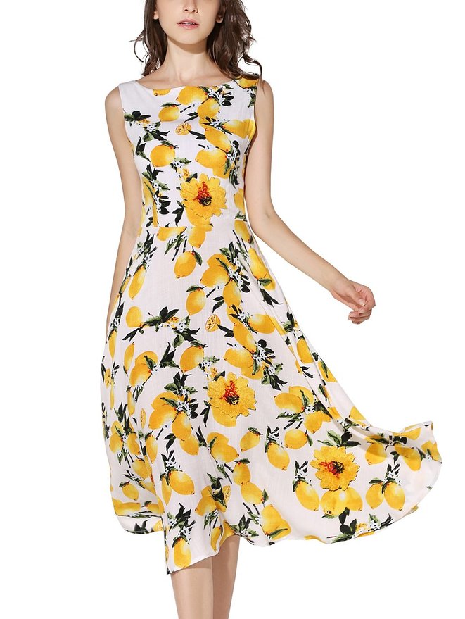 Kimilily Women's Sleeveless Summer Lemon Printed Party Garden Swing Dresses ¡­