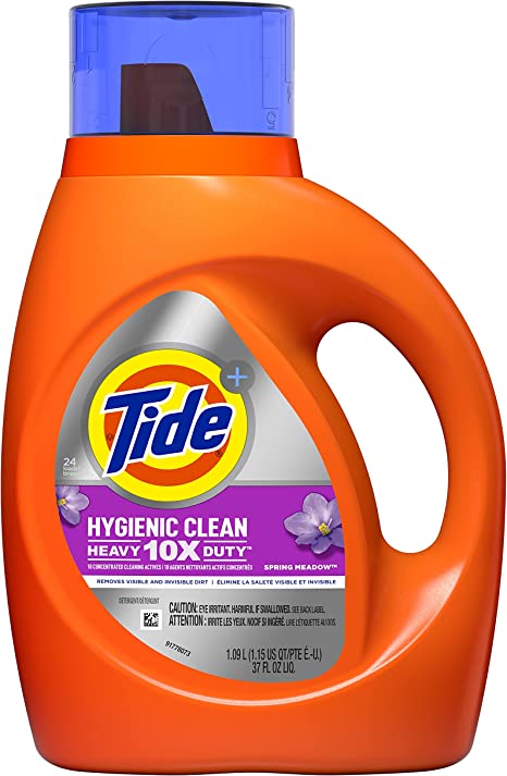 Tide Hygienic Clean Heavy 10x Duty Liquid Laundry Detergent, Spring Meadow, 24 Loads, 37 fl oz, HE Compatible