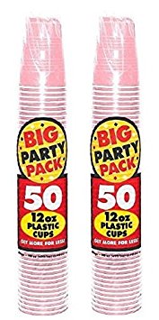 Amscan Big Party Pack 50 Count Plastic Cups, 12-Ounce, New Pink (2 Pack)