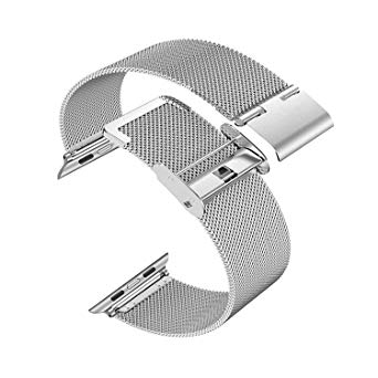 LUNANI Compatible for Apple Watch Band 42mm 44mm, Milanese Loop Stainless Steel Mesh Sport Wristband with Adjustable Clasp for iPhone Watch iWatch Series 4/3/2/1 (Silver, 42mm/44mm)