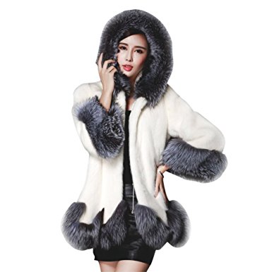 ANRABESS Women Fluffy Warm Winter Long Faux Fur Coat Jacket Thick with Hooded