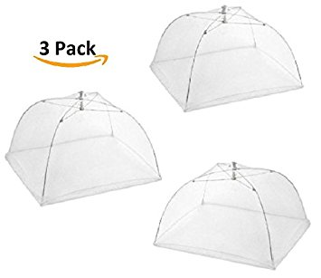 Set of 3 Food Tents 17x17 Inches with 4 Tablecloth Clamps That Will Keep Your Picnic Tablecloth in Place , Great for Camping, Picnics and More Outdoor Events. Opens and Folds Like an Umbrella