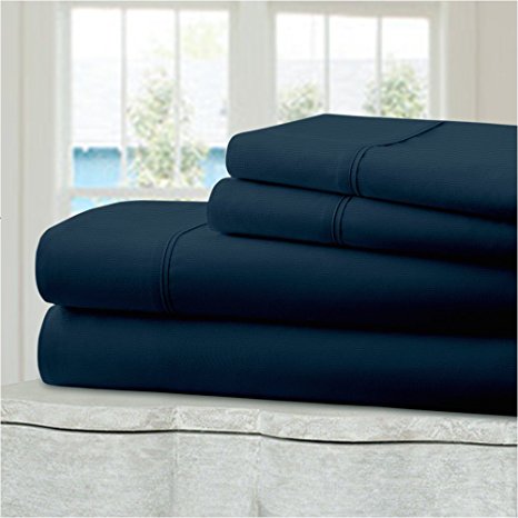 Mellanni 100% Cotton Bed Sheet Set - 300 Thread Count Percale - Deep Pocket - Quality Luxury Bedding - 4 Piece (King, Navy Blue)