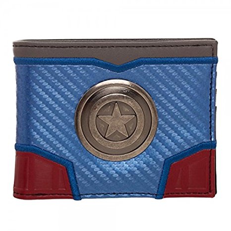 Marvel Comics Captain America Carbon Fiber Metal Badge Bifold Wallet