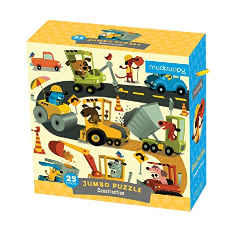Mudpuppy Jumbo Construction Site Puzzle for Ages 2 to 5 – 25 Piece Construction Equipment Puzzle, Measures 22” Square