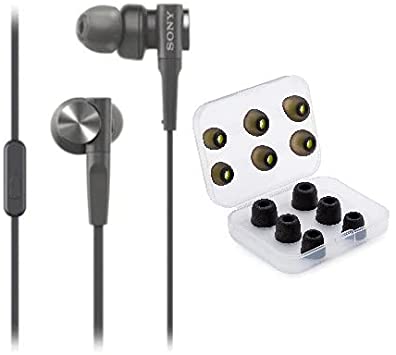 Sony MDRXB55AP Extra Bass Earbud Headphones/Headset with Mic (Black) with Knox Gear Earbud Tips Bundle (2 Items)