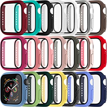 12 Pack Hard PC Case with Tempered Glass Screen Protector Compatible with Apple Watch Series 6 5 4 SE 44mm Case, Scratch Resistant Bumper HD Protective Cover for iWatch Men Women, Assorted Colors