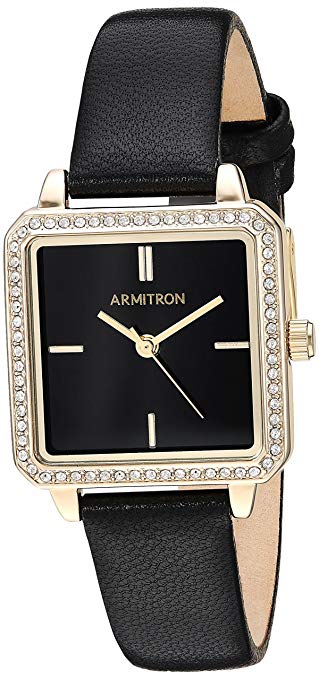 Armitron Women's 75/5597BKGPBK Swarovski Crystal Accented Gold-Tone and Black Leather Strap Watch