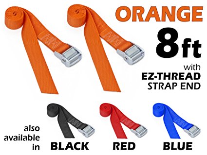 1½" x 8ft PowerTye Made in USA Heavy-Duty Lashing Strap with Heavy-Duty Buckle, Orange, 2-Pack