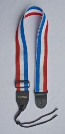 Guitar Strap Red White Blue Stripes Nylon Solid Leather Ends & Heavy Duty Tie Lace Quality Materials Hand Made in U.S.A. Fast & Free Shipping & Handling To Any U.S. Address