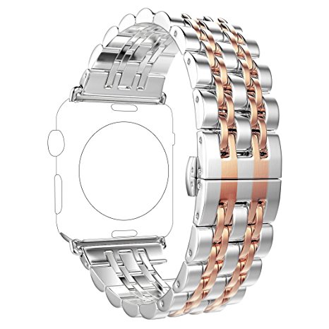 For iWatch Straps 38mm Rose Gold, Rosa Schleife Apple Watch Strap 38mm Stainless Steel Smart Watch Straps Replacement Band with Metal Clasp Butterfly Buckle for 38mm iWatch Sport Edition Series 3/2/1