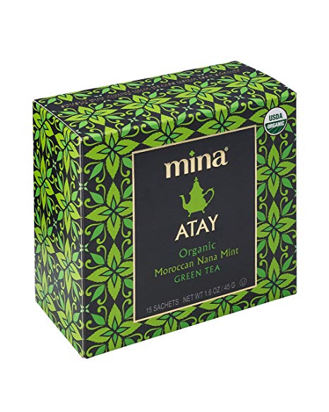 Mina Atay, Organic Moroccan Nana Mint Green Tea Bags, 15 Biodegradable Sachets, 1.6 Ounce