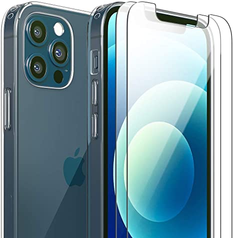 FlexGear Clear Case for iPhone 12 Pro MAX and 2 Glass Screen Protectors (Clear)