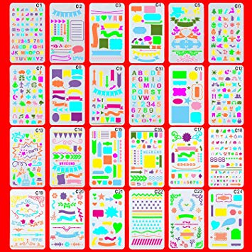 OzBSP Bullet Journal Stencil Set Plastic Planner Templates - for Scrapbooking Notebook Journaling Diary Card Letters, DIY Projects, Art Drawing | 24 Unique Premium Quality Stencils | A5 Size 4x7 inch