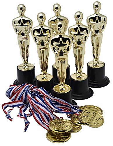 6" Gold Award Trophy with Gold Winner Medals for Award Ceremony's or Party (24 Pack)
