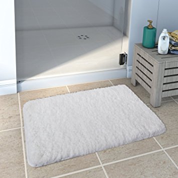 Lifewit 20" x 32" Soft Shaggy Bath Mat Non-slip Rubber Bathroom Rug Floor Mats Water Absorbent White