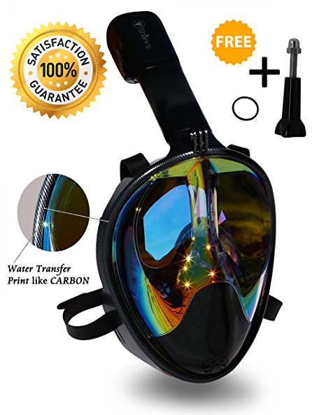 Full Face Mask For Snorkel- Easy Breath- 180⁰ Panoramic Seaview- Rainbow Mirror Lenses HD- Design Scuba Mask- Anti-Leak & Anti-Fog- GoPro Compatible- Adjustable Silicone Straps