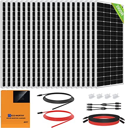 ECO-WORTHY 15.6KWH 3900W 48V Solar Power Complete System for Home Shed: 20pcs 195W Solar Panel   1pc 5000W 48V All-in-one MPPT Solar Charge Inverter   Z-Bracket