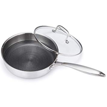 NARCE Sauté Pans Stainless Steel Non-Stick Scratch Resistant Frying Pan,Cookware Saute Pan, French Skillet Omelette,4QT,9.5"with Lids,Silver [FDA Approved]