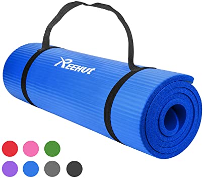 REEHUT Exercise Mat NBR Fitness Yoga Mat 12mm Extra Thick High Density NBR Mat for Pilates, Fitness & Workout with Carry Strap