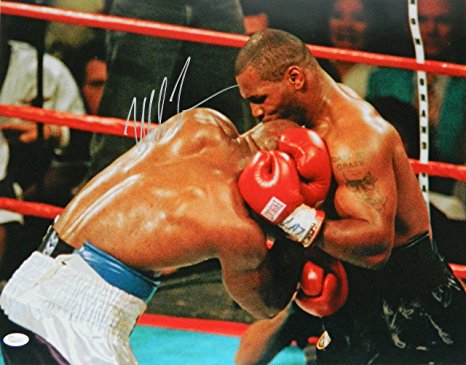 Mike Tyson Signed Boxing Ear Bite vs Evander Holyfield 16x20 Photo